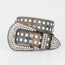 Rhinestone Belt, Western Cowboy Street Fashion Shiny Crystal Diamond Studded Luxury Leather Belt For Men And Women, Sparkling Zinc Alloy Rhinestone Belt, All Season Casual, Business, Boyfriend Husband Father Dad Men Gift, Daily Wear, Fashion, Teen, Outdoor, Vacation, Athletic, Travel, Street, Boho, Vintage Fall, Autumn, Halloween Autumn-Winter Accessories,Suitable For Teens, Youth,Men,Casual, Outdoor, Athletic, Vacation, Graduation Gifts, Birthday, Daily Wear - White - View 10