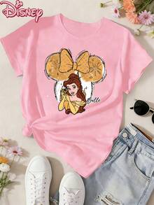 Disney T-Shirt,Disney Ladies T-Shirt Featuring Classic Disney  Patterns, Made Of Soft, Comfortable And Durable Fabric. A Spring/Summer Round-Neck Short-Sleeved T-Shirt, Suitable For Daily Wear, Shopping, Traveling And Party Outfits. Also A Wonderful Gift,Multiple Colors Are Available For Selection. - Hồng - Xem 1