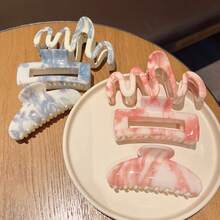 3pcs/Set New Versatile Large Hair Claw, Ink Painting Style, Suitable For All Seasons - Multicolor - View 1