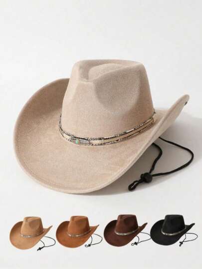 1pc Women's Fashion Decorative Waist Chain High-Quality Cowboy Hat, European And American Western Style, Fashionable Minimalist Fedora Hat, Unisex, Suitable For Daily Wear, Parties, Western Themed Events, Gatherings, Cosplay, Graduation Ceremonies, Masquerade Balls, Festivals, Birthday Celebrations, Music Festivals, Hiking