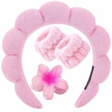 Women's Spa Skincare Accessory Kit - Cloud Tiara, Wristband, Flower Hair Clip - LF25-485 玫瑰 - 查看 1