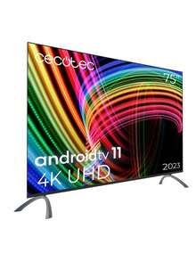 Cecotec 75吋智慧電視 A3系列 ALU30075 LED電視：搭載Android TV 11系統，支援杜比視界與杜比全景聲，帶來沉浸式視聽體驗；配備HDMI 2.1接口，享享無延遲遊戲體驗；支援HDR10和Google語音助理，呈現鮮豔色彩；內建Chromecast與內建連結。 - 查看 7
