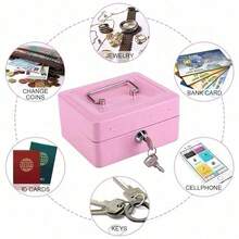 Pink Cash Box Coin Tray Drawer-Style Cash Register Storage Cabinet Mini Portable Steel Lockable Cash - As Picture - View 4