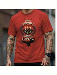 Camiseta Flamengo Premium 100% Algodão Fio 30.1 Blusa Mengão Rubro Negro Casual Unissex Times de Futebol - Vermelho - Visão 4