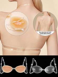 1Pair Invisible Silicone Strapless Bra With Clear Straps - Push Up Adhesive Backless Bra For Wedding & Party Dresses - Multicolor - View 2