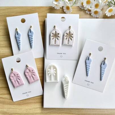 Summer Ocean World Coconut Tree Seashell Clay Cutters - Jewelry Making Kit, Featuring Coconut Tree And Seashell Patterns, Suitable For Handmade Summer Jewelry Molds, Showcasing Hollow Elements And Intricate Details