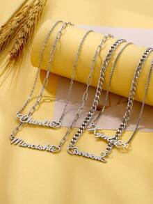 Custom Shiny Frosted Name Necklace Girl Charm Personalized Stainless Steel Half Wrap Love Letter Necklace Couple Pendant Family Jewelry Birthday Holiday Gift Christmas Gift For Her Silver Stylish For Teenagers, Junior High School Students, Middle School Students, High School Senior High School Students, College Students, University Students, Freshman, Sophomore, Underclassmen, Chic Autumn, Utilitarian Chic, Delicate Romance, Look Glamour - Multicolor 28 - View 7