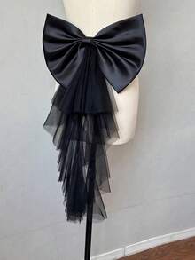 Satin & Tulle Detachable Big Bow Waist Sash, Suitable For Wedding Dress, Bridal Photoshoot, Party, Ball Gown, Costume, Available In White, Pink, Black - Multicolor - View 5