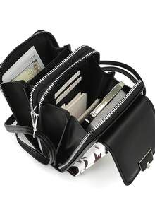 New Messenger Bag, Multi-Function Large Capacity Double-Layer Zipper Mobile Phone Wallet, Fashion Simple And Delicate Soft Image, Leisure Holiday, Dating For Women Mini Wallet Small Wallet Teacher Accessories Cute Purses - Black - View 4