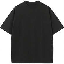 Men's Cotton T-Shirts Oversized Unisex Short Sleeve Crew Neck Loose Basic Tops Solid Athletic Tee - Hitam - View 1