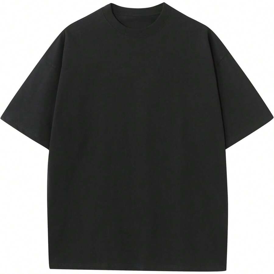 Men's Cotton T-Shirts Oversized Unisex Short Sleeve Crew Neck Loose Basic Tops Solid Athletic Tee - Hitam - View 1