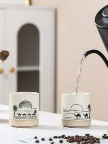 كوب قهوة سيراميك فينتاج من الشرق الأوسط مزخرف بطلاء متشقق، كوب شاي مقاوم للحرارة، كوب قهوة بتصميم نخلة وجمل، بأسلوب صحراوي بسيط، كوب قهوة بلون أزرق وبني متباين، مطلي يدويًا بالطلاء تحت الزجاج، أدوات المائدة للقهوة والشاي للاستخدام المنزلي، مجموعة أدوات المائدة للإفطار، آمن للميكروويف والغسالة الآلية، هدية رائعة لرمضان وعيد الفطر - متعدد الألوان - مشاهدة 7