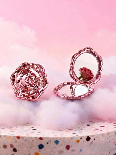 Espejo de maquillaje mini, espejo de maquillaje plegable cuadrado elegante con patrón de rosa, espejo de vanidad de doble cara con aumento de 2X, espejo de maquillaje de viaje, espejo compacto portátil, accesorio de moda, adecuado para sala de estar/hogar/dormitorio, regalo perfecto para mamá, tía, abuela, hija, sobrina, hermana, novia y dama de honor en vacaciones, cumpleaños, bodas, Día de la Madre, San Valentín