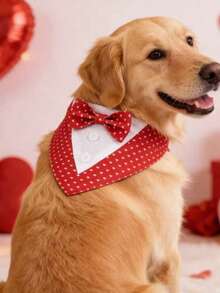 Valentine Dog Tuxedo Bandana, Red Heart Pet Tux With Bowtie, Adjustable Valentine's Day Costume For Extra Small Medium Large Dogs Cats - Red - View 10