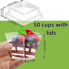 10-50个迷你甜点杯，果冻慕斯杯，纸质蛋糕品尝杯，适用于节日、派对、野餐、烘焙、烧烤、酒吧和其他场合 - 透明 - 查看 13