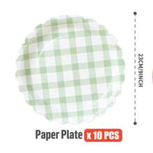 10pcs/20pcs/50pcs Green & White Checkered Floral Shaped Disposable Paper Plates, Party Supplies, Celebration Tableware, Gender Reveal, Birthday Party, Theme Party, Family Picnic Reusable (7inch/9inch) - Multicolor - View 8