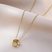 Dây chuyền mặt trăng và sao bằng thép titan mạ vàng, đính đá Cubic Zirconia, sang trọng và thanh lịch, trang sức năm mới, thích hợp làm quà cưới, quà tặng lãng mạn, hoặc đeo hàng ngày. - Nhiều màu - Xem 2