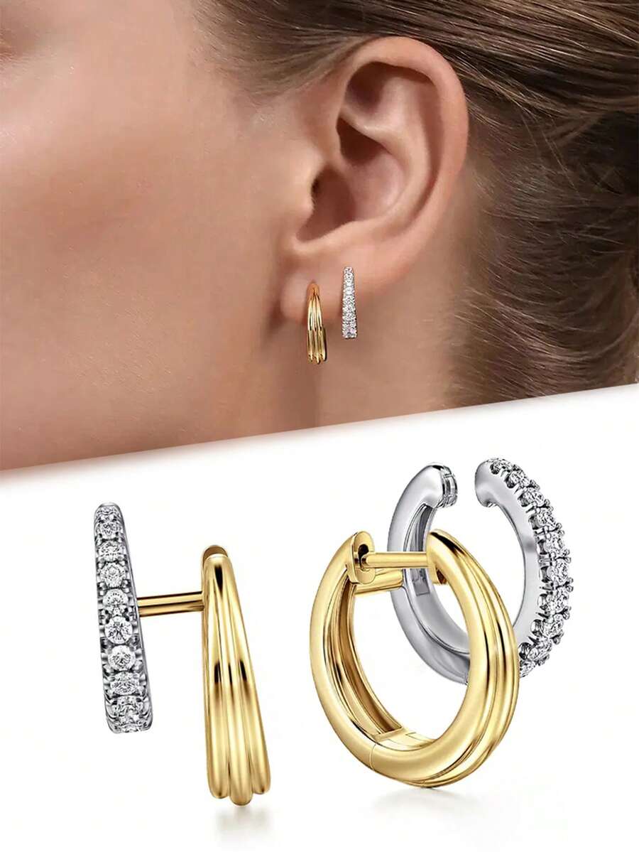 1 Pair Charm Cubic Zirconia Hoop Earrings For Women For Wedding Engagement Anniversary Party Jewelry Valentine's Day Gift - 1# - View 1