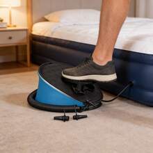 Bomba Aire Inflar Colchones Aire Mecanismo Pie Diseño Compacto Práctico Válvula Universal Adaptadores Material Resistente Portabilidad Fácil Almacenamiento Uso Camping Piscina Hogar - Negro - Ver 3