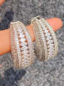 1 Đôi bông tai vòng đính đá Cubic Zirconia xinh xắn dành cho nữ, thích hợp làm quà tặng đám cưới, lễ đính hôn, kỷ niệm, tiệc tùng hoặc quà Valentine. - 1 # - Xem 2