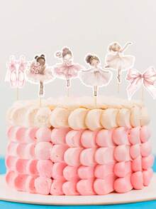 24PCS Blush Pink Ballerina Cupcake Toppers Ballet Dancer Party Decorations,Bow Tie Watercolor Swan Lake Birthday Cupcake Toppers,Tutu Cute Bachelorette Wedding Party Decorations,Pink Bow Cake Smash Photo Props - Ballerina Cupcake Toppers - View 4