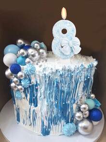 1 pieza Vela decorativa con números de 0 a 9 y mariposa de cristal azul para decorar pastel de cumpleaños o aniversario - Ver 5