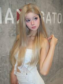 alicegarden 28-Inch Long Synthetic Wig Featuring A Natural Straight Style A Stunning Gold. Middle Part Design , This False Hairpiece Is Perfect For Ms Daily Great For Party Cosplay Use, Offering A Natural And Natural Durable Wig Gift For Ladies. - Gold - View 4