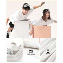 Men's Cotton T-Shirts Oversized Unisex Short Sleeve Crew Neck Loose Basic Tops Solid Athletic Tee - White+White+Black - View 4