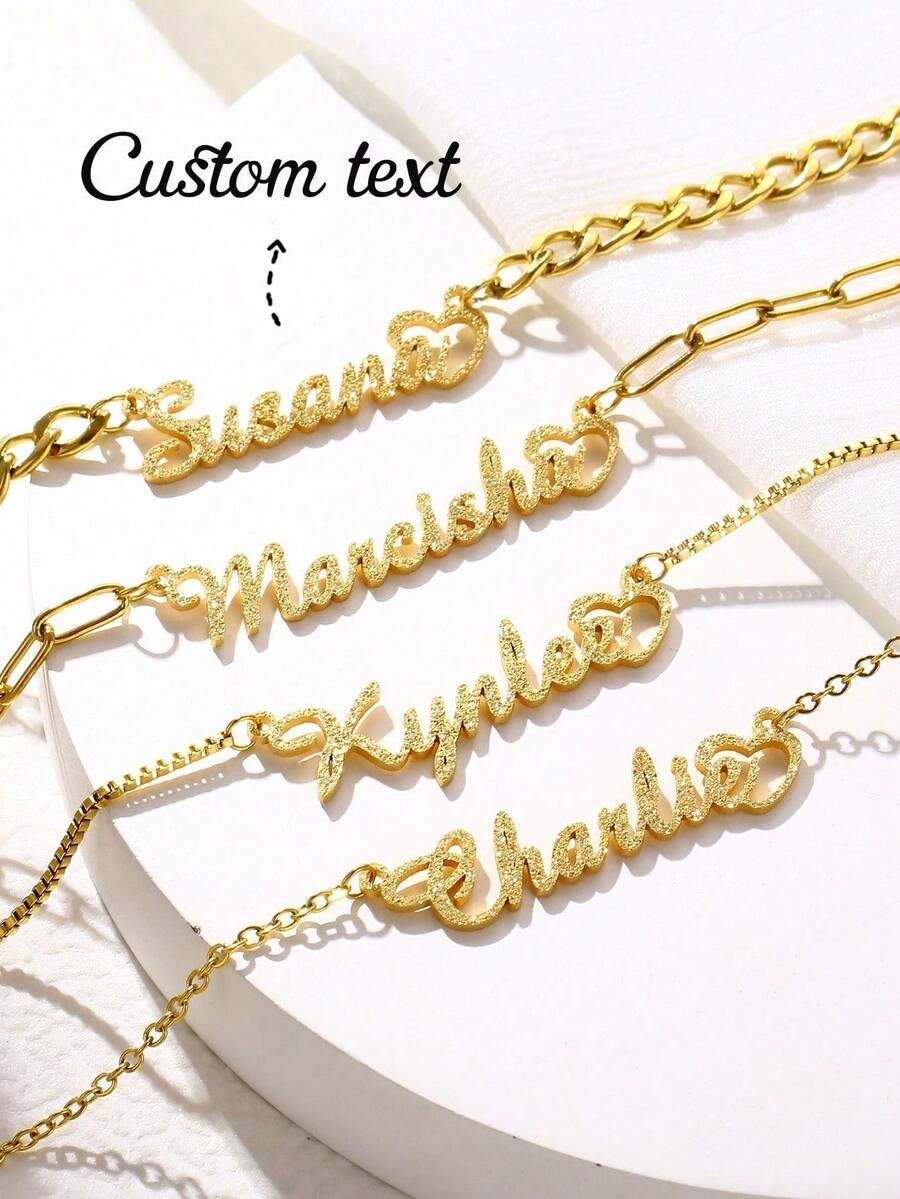 Custom Shiny Frosted Name Necklace Girl Charm Personalized Stainless Steel Half Wrap Love Letter Necklace Couple Pendant Family Jewelry Birthday Holiday Gift Christmas Gift For Her Silver Stylish For Teenagers, Junior High School Students, Middle School Students, High School Senior High School Students, College Students, University Students, Freshman, Sophomore, Underclassmen, Chic Autumn, Utilitarian Chic, Delicate Romance, Look Glamour - Multicolor 28 - View 1