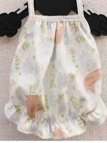 宠物背心花卉兔子印花连衣裙，轻盈蓬蓬裙 - 白色 - 查看 10