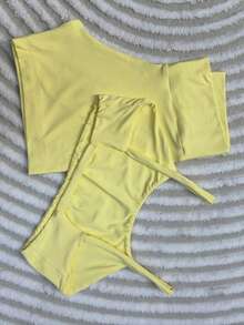 Two-Piece Set, Fitness Shorts And Top With Open Back And Opening For Padding. - Vàng nhạt - Xem 4