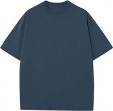 Men's Cotton T-Shirts Oversized Unisex Short Sleeve Crew Neck Loose Basic Tops Solid Athletic Tee - 海軍藍01 - 查看 6