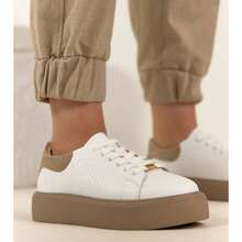 Beige Casual Platform Sneakers For Daily Wear - White - View 6