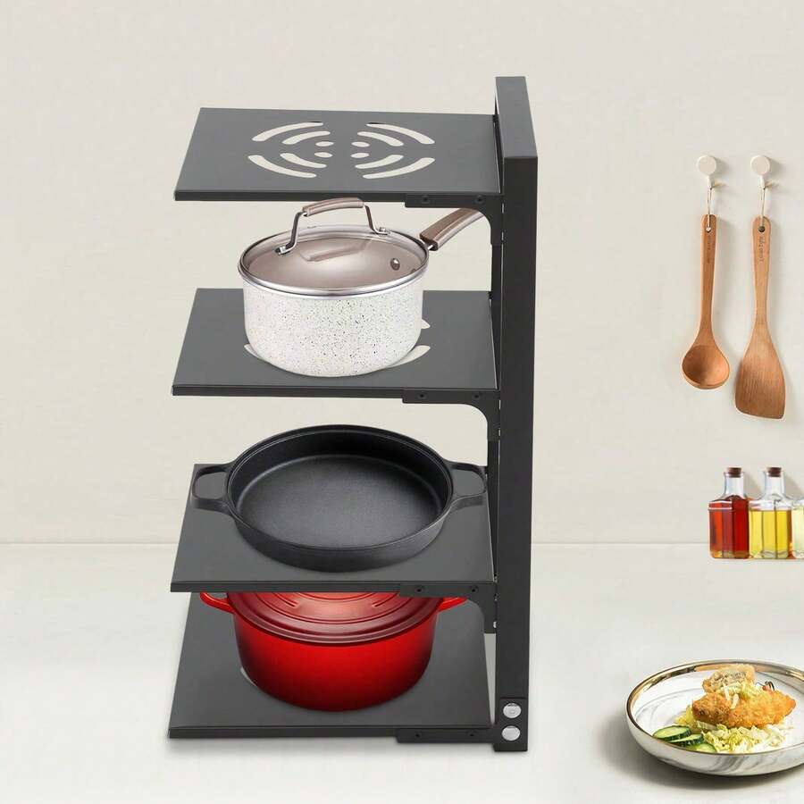 SanBouSi 4-Layer Pot Rack Organizer Pot And Pan Stand Rack Pot Lid Holder Black - Black - View 1