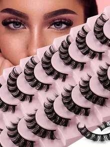 10 Pairs DH Curled False Eyelashes, Fluffy & Thick Criss-Cross Style, Suitable For Beginners, Reusable & Washable, Create Versatile Looks - View 1