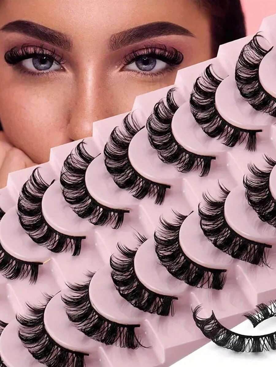 10 Pairs DH Curled False Eyelashes, Fluffy & Thick Criss-Cross Style, Suitable For Beginners, Reusable & Washable, Create Versatile Looks - View 1