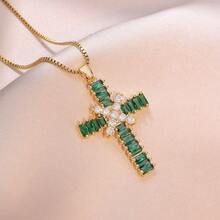 Titanium Steel Gold-Plated Cubic Zirconia Cross Necklace, Luxurious High-End, New Year Jewelry, Suitable For Weddings, Romantic Gifts, Daily Matching - Multicolor - View 2