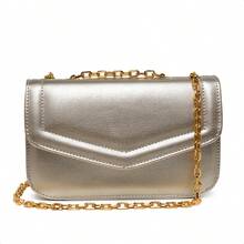 Bolsa Dourado Feminina Pequena Clutch Carteira De Mão Porta Celular Moda Festa Alça Corrente De Ombro Elegante Couro PU - Dourado - Visão 2