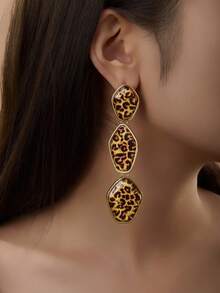 1 Pair 2026 New European And American Retro Resin Leopard Print Metal Earrings - Multicolor - View 6