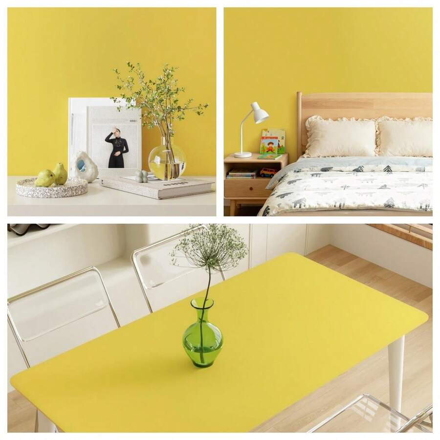 1 Roll Of Yellow Self-Adhesive Wallpaper, Thickened Waterproof, Moisture-Proof, Wear-Resistant, Removable Paper, Suitable For Bedroom, Living Room Walls