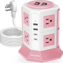 NVEESHOX Surge Protector Electrical Sockets With 4/5 USB Ports(2/3 Type C), 6.5/10FT Extension Cable With 8/12 AC Multi-Sockets, Surge Protector Power Strip Tower With Overload Protection For Home Office Dormitory - 美規B型插(110-127V) - 查看 12