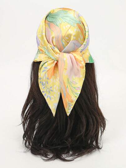 1pc Simple Printed 70cm Square Scarf, New Spring Bandana For Women, Versatile Waist Tie, Headband, Fashion Neckerchief