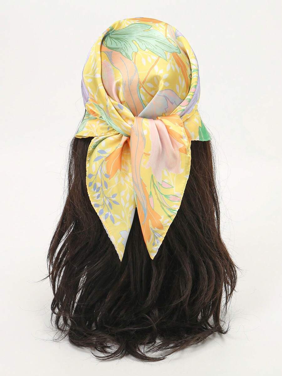 1 chiếc khăn vuông in họa tiết đơn giản 70cm, khăn bandana mùa xuân mới cho nữ, đa năng dùng làm khăn thắt eo, băng đô, khăn quàng cổ thời trang. - Màu vàng - Xem 1