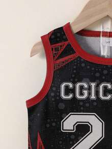 2pcs Toddler Boys Casual "CCICACO" Letter & Number Print Tank Top Paired With "CCICACO" Letter & Number Printed Shorts Outdoor Set, Spring/Summer - Multicolor - View 3