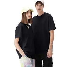 Men's Cotton T-Shirts Oversized Unisex Short Sleeve Crew Neck Loose Basic Tops Solid Athletic Tee - Hitam - View 4