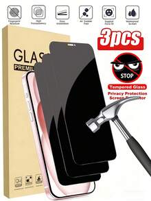 适用于 17 Pro Max 的 3 片装隐私防窥钢化玻璃屏幕保护膜。日常、办公和居家使用必备屏幕保护膜。防水钢化玻璃，防震，防刮，防指纹，全屏覆盖，兼容手机壳。 - 黑色 - 查看 9