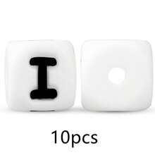 10颗12毫米硅胶白底黑色字母珠，可用于DIY钥匙扣、姓名牌制作，是周年纪念礼物的理想选择。 - 黑與白 - 查看 31