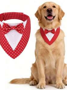 Valentine Dog Tuxedo Bandana, Red Heart Pet Tux With Bowtie, Adjustable Valentine's Day Costume For Extra Small Medium Large Dogs Cats - Red - View 9