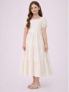 Long 3-Tiered Evangelical Girl's Dress - 離開 - 查看 1