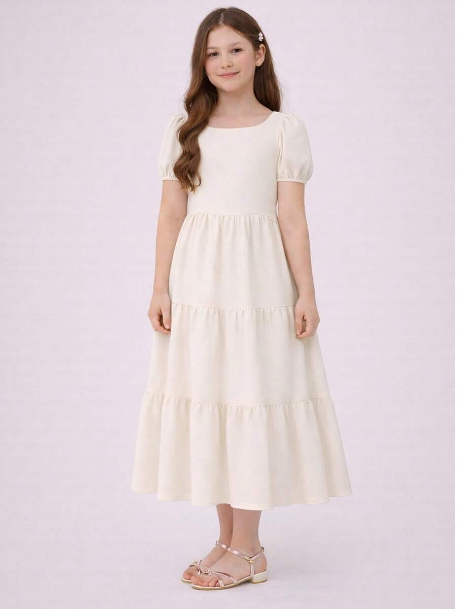 Long 3-Tiered Evangelical Girl's Dress - 離開 - 查看 1